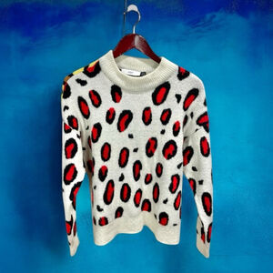 FORT Colorblock Leopard Print Crewneck Sweater Size S